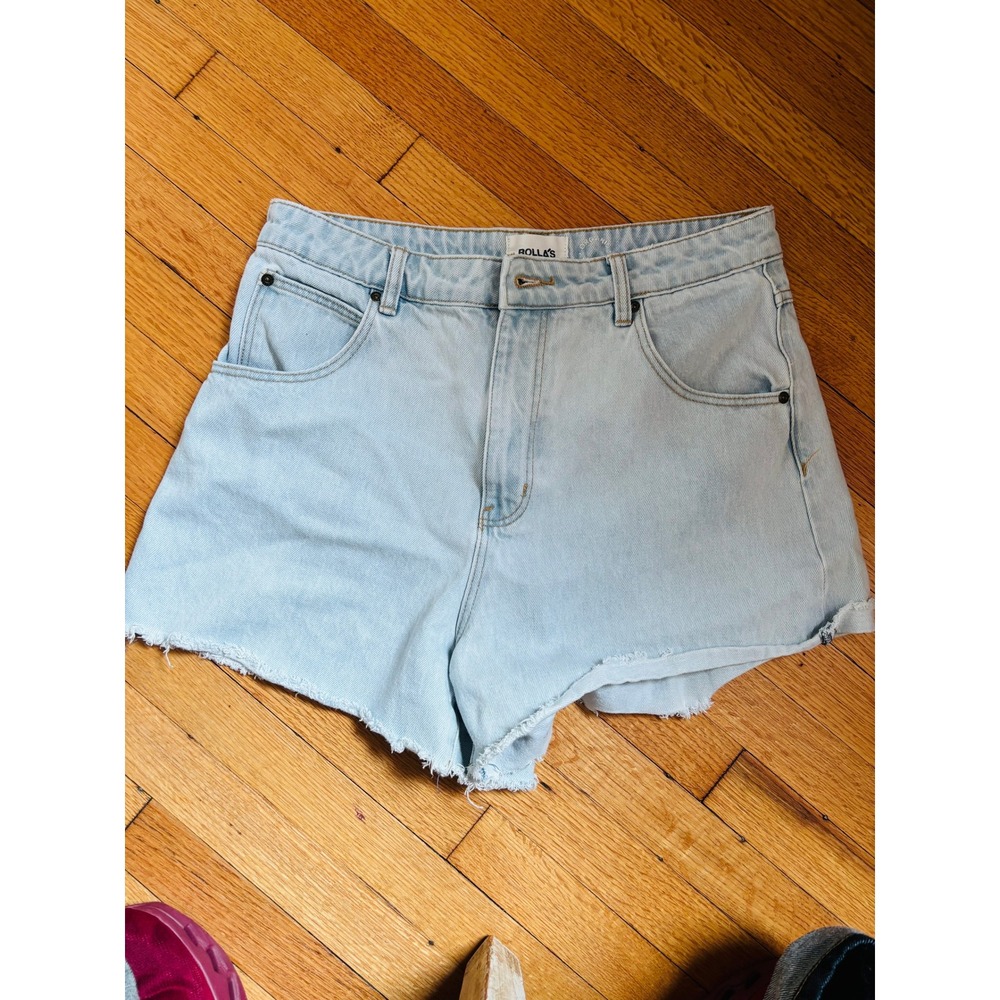 Rolla's Denim Shorts Womens 30 Light Blue High Waisted Raw Hem Relaxed Summer